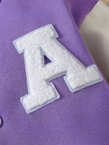 Average Girls Letter Embroidery PU Leather Long Sleeve Placket Baseball Jersey Fleece Jacket Skirt Three-Piece Set - Image 7
