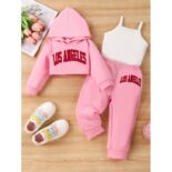 Women's Baby Fashion Letter Printed Hoodie 3-Piece Set Casual Outing Set Batch