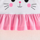 Baby girl cartoon emoji print flying sleeve long sleeve stitched top + cat print trouser set - Image 10