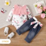 Newborn baby girl spring and autumn floral print long sleeve bag coat vest trousers - Image 2