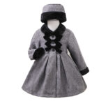 Children's Clothing New Girls Autumn and Winter Tweed Stitching Long Sleeve Jacket with Hat - Image 5