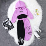 Style autumn and winter children's camisoles, alphabet color-blocked trousers, hooded long-sleeved jacket, trendy girl suit