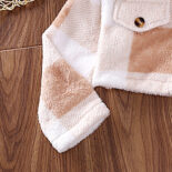 Girls' coats spring new single-breasted long-sleeved color-blocked plaid woolen coat - Image 4