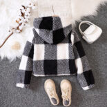 Children's Wear Medium and Big Girls Autumn and Winter Thickened Plush Check Hooded Jacket - Image 2
