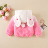 Girls Fall Winter Kids New Fleece Lady Sweater Thickened Bunny Ears Lambswool Top - Image 2