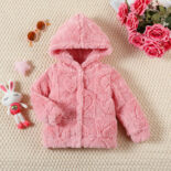 Baby Girl Baby Baby Autumn/Winter Fashion Hooded Jacket Pink Love Fleece Cardigan Warm and Comfortable
