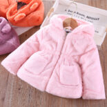 Girls' winter clothes with thick cotton coats, children's ear hair sweaters, children's baby rabbit hair warm little cotton clothes - Image 4