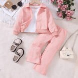 Children's Clothing Autumn and Winter New Lapel Zipper Jacket + Flared Pants Set for Girls and Girls - Image 3