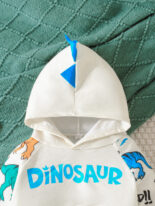 Children's clothing autumn and winter new cartoon letter dinosaur print long-sleeved hooded sweatshirt trousers two-piece set - Image 3
