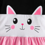 Baby girl cartoon emoji print flying sleeve long sleeve stitched top + cat print trouser set - Image 9