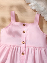 Girls' Spring and Autumn New Top Solid Color Strap Top+Flower Printed Shorts Two Piece Set - Image 6