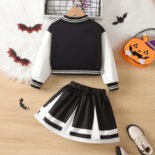 Style personality fashionable style girls baseball long sleeve jacket printed skirt set - Image 2