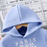 Girls autumn and winter, hooded long sleeve letter print sweatshirt trousers three-piece set - Image 4