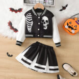 Style personality fashionable style girls baseball long sleeve jacket printed skirt set
