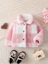 Autumn and winter lapel plaid single-breasted long-sleeved fashion velvet jacket for small and medium-sized girls in autumn and winter