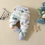 Autumn baby clothing set, boys' baby dinosaur long sleeved printed jumpsuit, long pants, hat, three piece set - Image 4