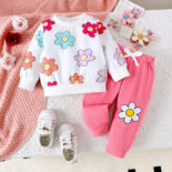 Style autumn and winter new girls' set Baby and toddler floral print long-sleeved sweatshirt and trousers two-piece set