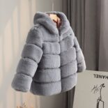 New Hooded Children's Fur Jacket Imitation Otter Rabbit Fur Girl Thickened Children's Clothing Baby Autumn and Winter Fur Coat - Image 4