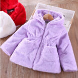 Girls' winter clothes with thick cotton coats, children's ear hair sweaters, children's baby rabbit hair warm little cotton clothes