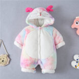 Colorful rabbit fur 0-1 years old winter padded baby onesies, thickened baby onesies, crawling animal clothes - Image 2