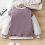Children's clothing for both men and women, plush baseball jacket, embroidered letters, color blocked casual jacket - Image 2