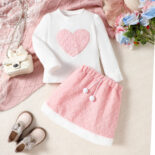 Children's clothing autumn new fashion casual girl love long sleeve t-shirt raw skirt set
