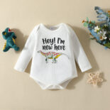 Autumn baby clothing set, boys' baby dinosaur long sleeved printed jumpsuit, long pants, hat, three piece set - Image 3