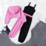 Style autumn and winter children's camisoles, alphabet color-blocked trousers, hooded long-sleeved jacket, trendy girl suit - Image 8