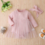 Spring and Autumn New Baby Crawling Clothes Girls Long-sleeved Onesies, Pink Stitching Baby Girls Super Cute Clothes - Image 3