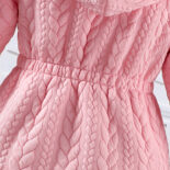 Children's Clothing New Girls Autumn and Winter Thickened Plush Midi Hooded Jacket - Image 5