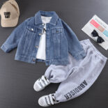 Children's Clothes Boys Autumn Clothes Set Spring New Denim Spring and Autumn Baby Boy Handsome Three-Piece Set