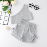Summer children's vest with a straight shoulder 2-piece set children's clothing solid color slanted shoulder camisole, shorts and girls set