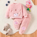 Baby pajamas thickened double-sided velvet new baby warm ribbed pajamas solid color