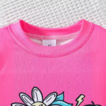 Summer small children girls round neck letter print short sleeve top = flower print trousers tide - Image 3
