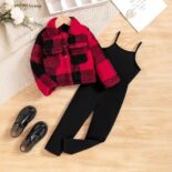 Children's clothing: small children's suspender jumpsuits, fur plaid long-sleeved jackets, trendy girls - Image 8