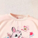 New girl cute rabbit print sports girl sweatshirt set - Image 4