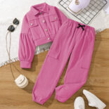 Girls Athleisure Set Autumn New Children's Clothing Style Long Sleeve Jacket Cargo Pants Children's Two-Piece Set