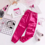 Girls' suit, summer cartoon print, short t-shirt, cargo pants, two-piece set, Foshan children's children's clothing