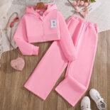 Girls' Autumn Clothes, Medium and Big Children's Suits, New Children's Style Long Sleeve Hooded Zip Shirt, Casual Pants Two-Piece Set