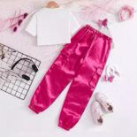 Girls' suit, summer cartoon print, short t-shirt, cargo pants, two-piece set, Foshan children's children's clothing - Image 3