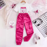 Girls' suit, summer cartoon print, short t-shirt, cargo pants, two-piece set, Foshan children's children's clothing - Image 2