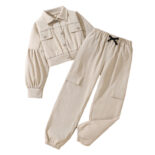 Girls Athleisure Set Autumn New Children's Clothing Style Long Sleeve Jacket Cargo Pants Children's Two-Piece Set - Image 3