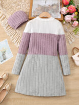 Autumn and winter casual girls long sleeve contrast pullover dresses - Image 5