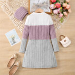 Autumn and winter casual girls long sleeve contrast pullover dresses