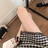 Love white stockings spring and summer thin sweet bow white pantyhose Lolita round polka dots - Image 3